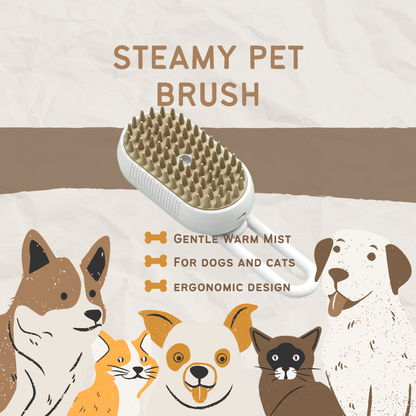 Steamy Pet Brush – Electric Cat & Dog Grooming Comb with Hair Removal & Spray
